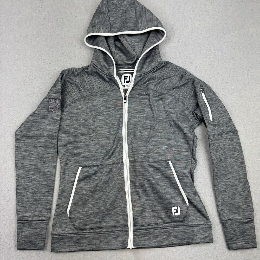 Footjoy Jacket Womens Small Gray Pullover Running Golf Full Zip Hooded‎ EUC